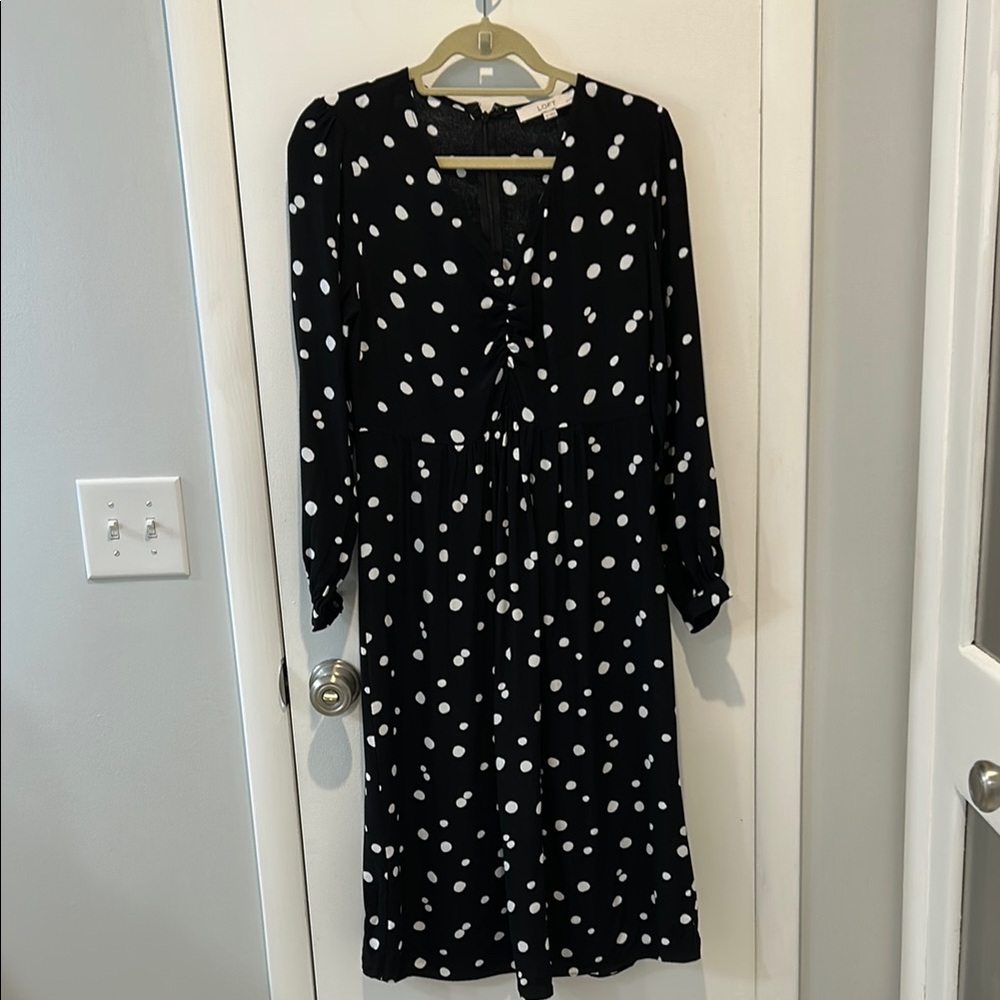 LOFT Black and White Long Sleeve Wrap Dress